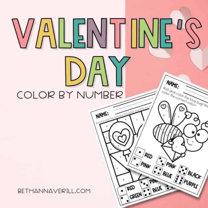 Valentines Day Color by number facebook image showcasing the product