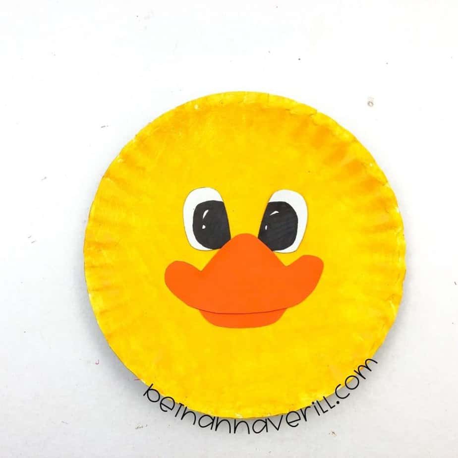 Orange beak and eyes added to the yellow paper plate