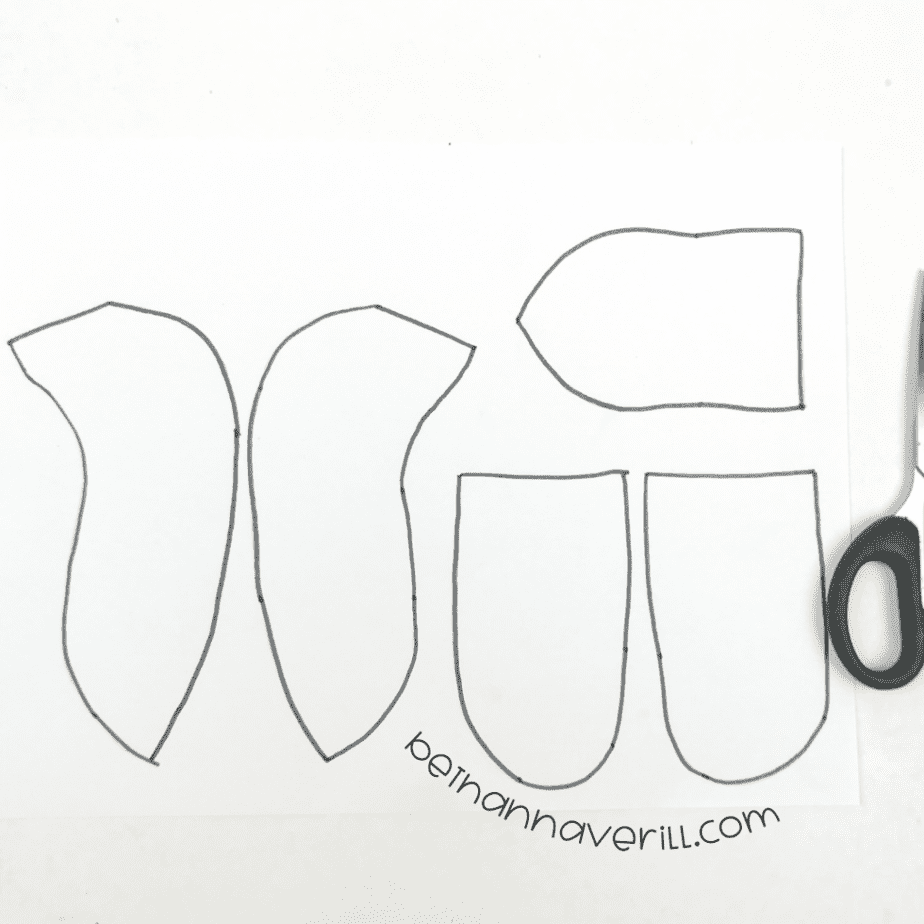 Turtle head and feet template pieces cut out