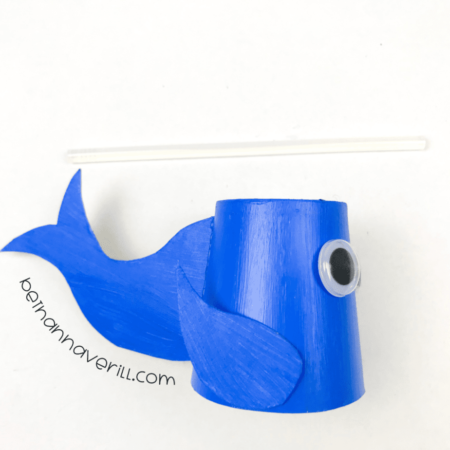 Tail and fin glued onto the blue paper cup