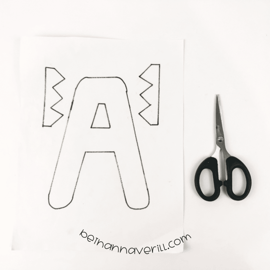 The A is for Alligator template pieces cut out with scissors