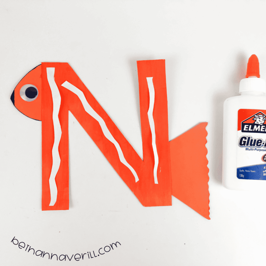 Finished letter N is for Nemo craft with white stripes