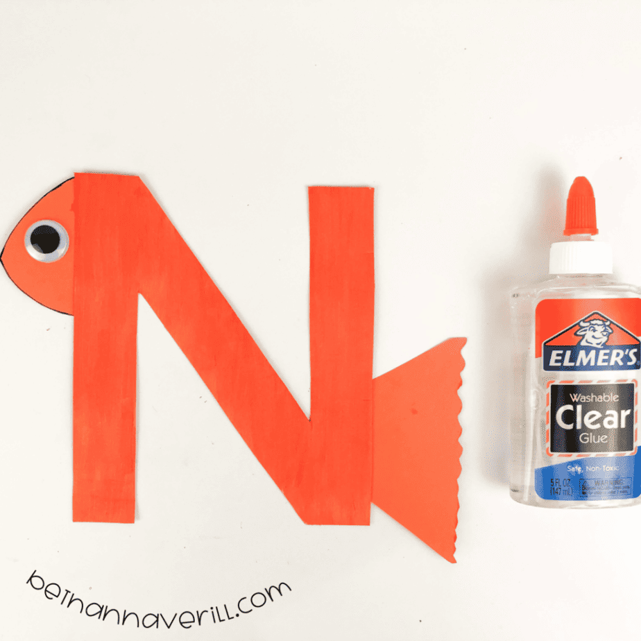 Googly eye glued to the fish head on the N