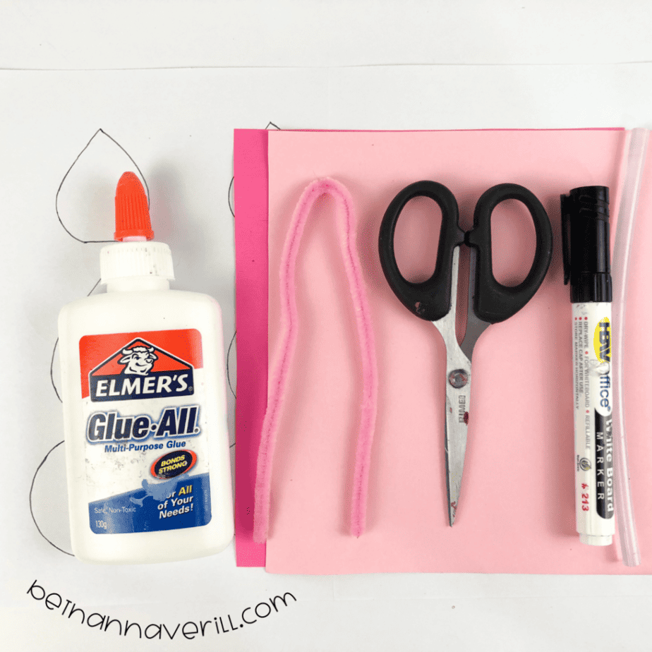 Construction paper, glue, a marker, scissors and the printable P is for Pig template