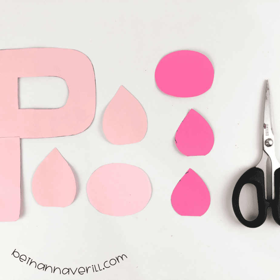 Pink P, ears, nose and eye pieces cut out