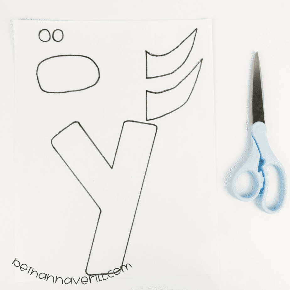 The Y is for Yak template pieces cut out with scissors