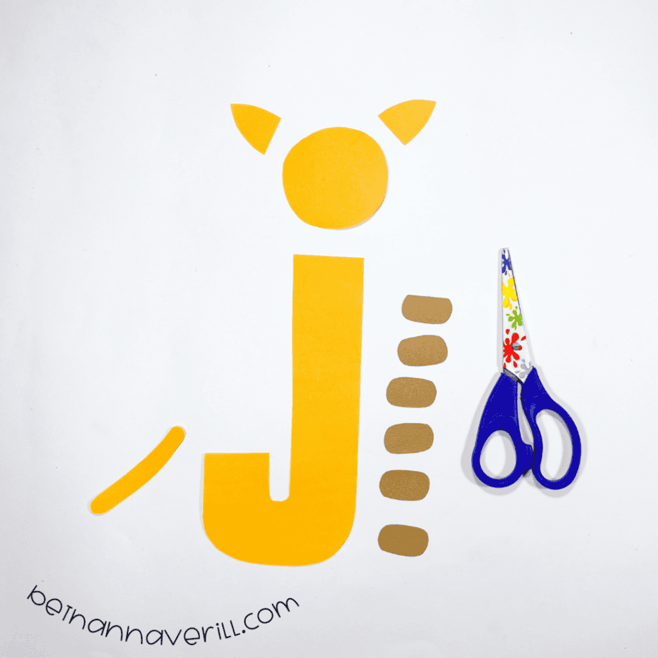 The j is for Jaguar template pieces cut out with scissors
