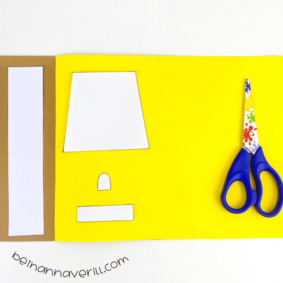 The l is for Lamp shapes cut from brown and yellow construction paper