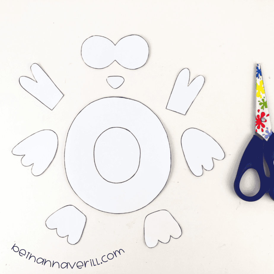 The o is for Owl template pieces cut out with scissors
