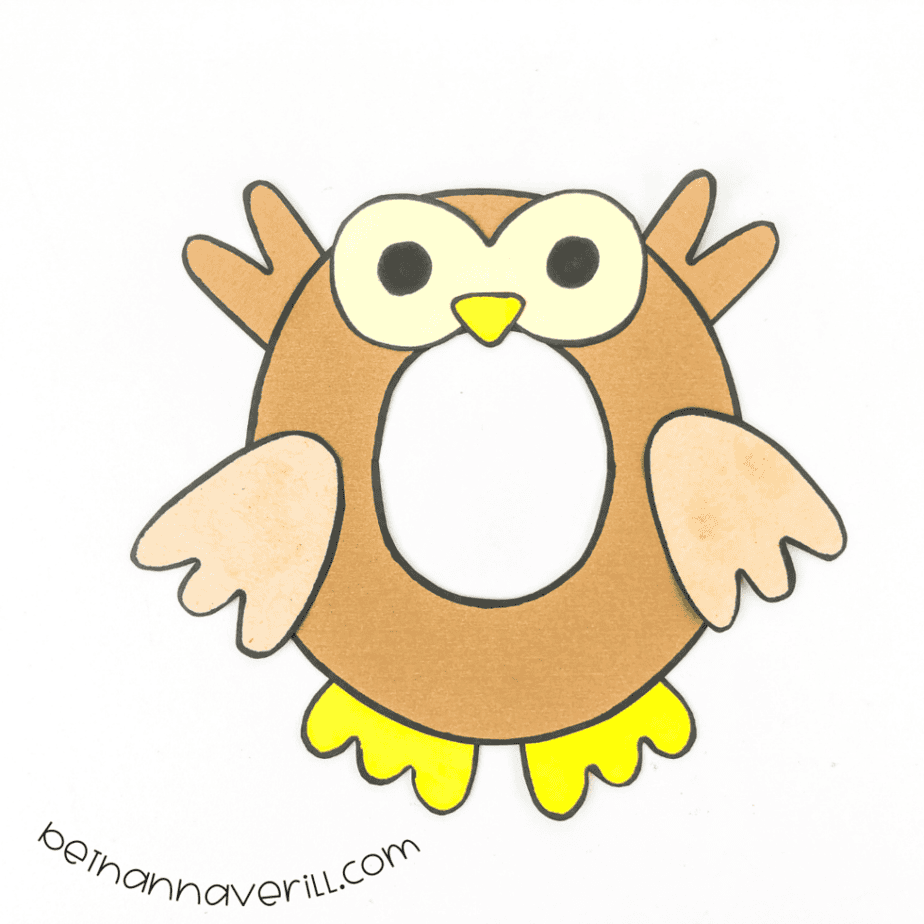 Finished lowercase o is for Owl letter craft