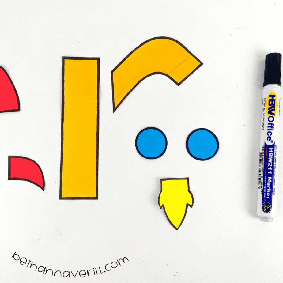 Rocket pieces outlined with a black marker