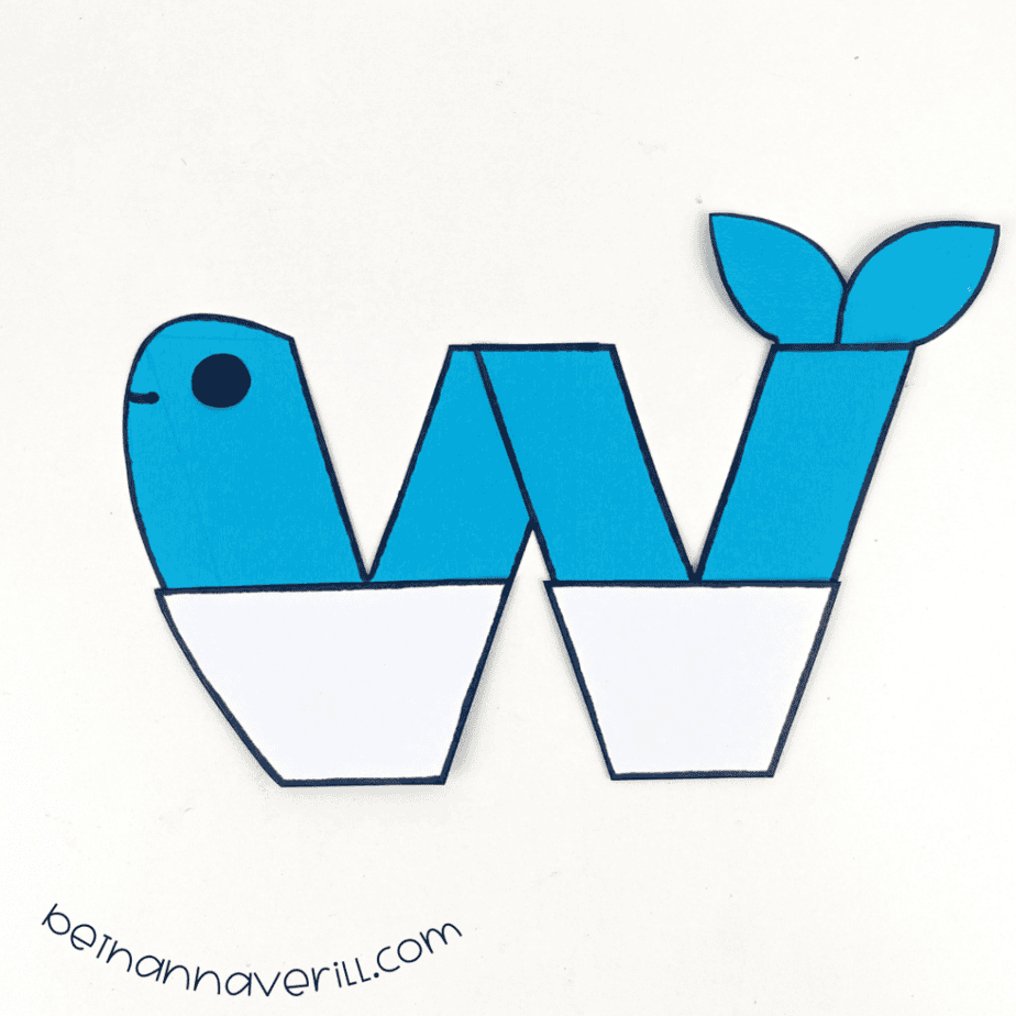 Finished lowercase w is for Whale letter craft with a smile