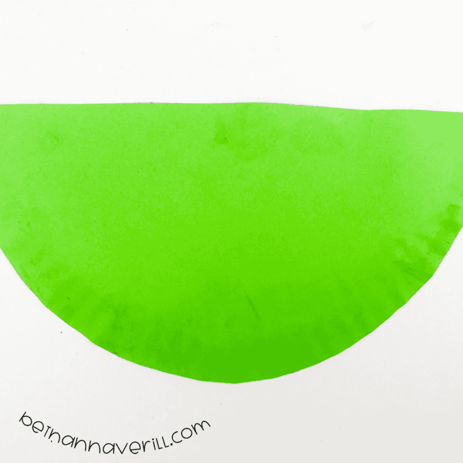 Paper plate half fully covered in green paper