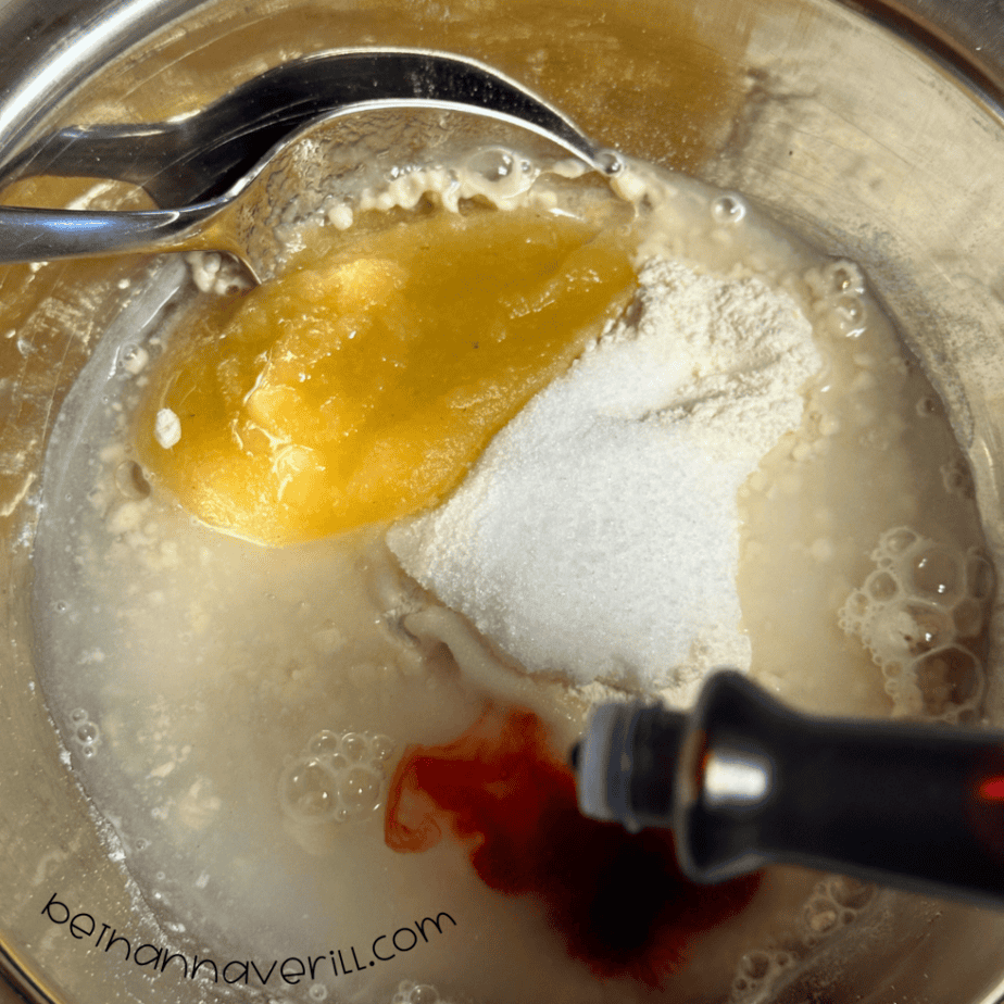 Red food dye added to the cinnamon applesauce playdough mixture