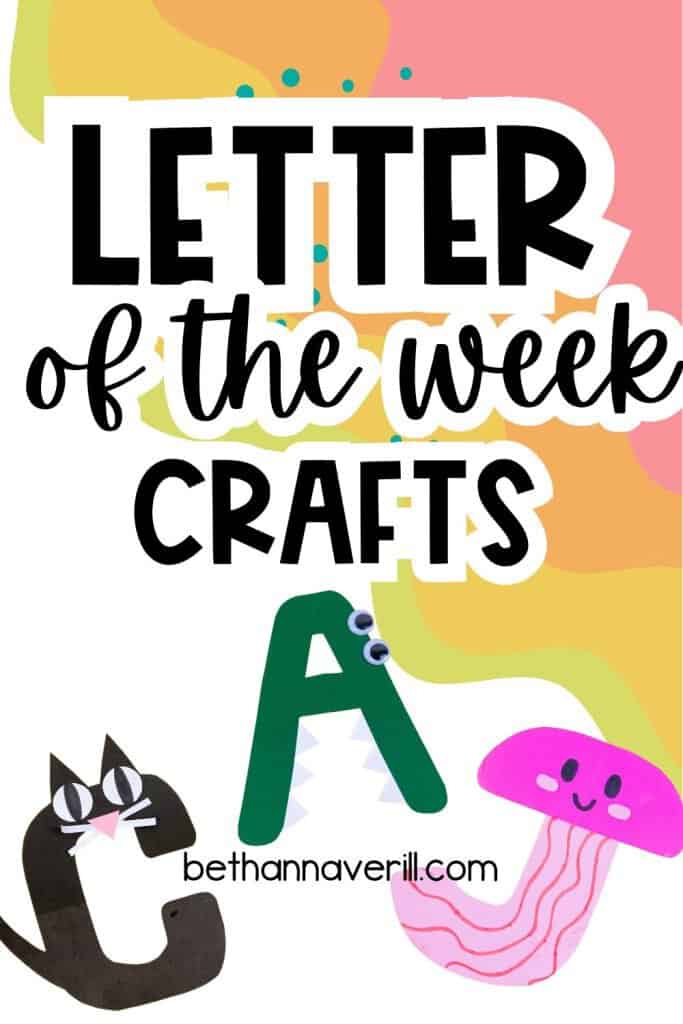 uppercase letter of the week crafts, including an uppercase letter c is for cat, a is for alligator, and j is for jellyfish. 