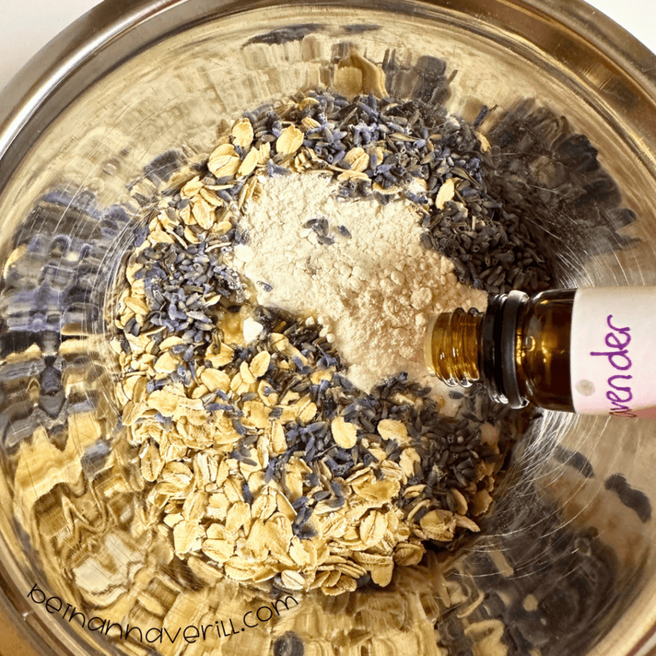Lavender essential oil added to the oatmeal playdough mixture