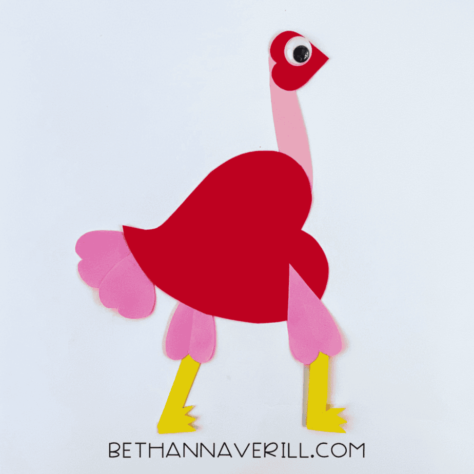 Finished Valentine’s Day heart ostrich craft