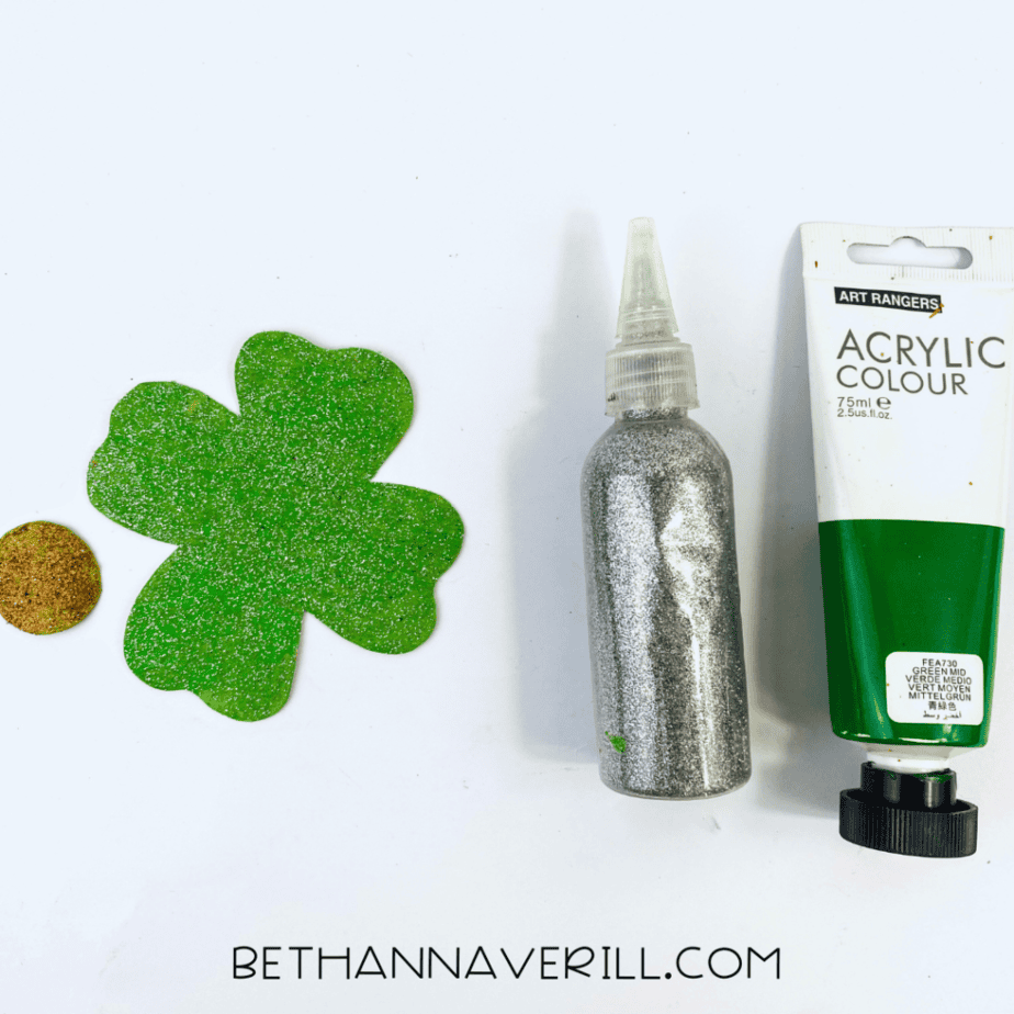 Shamrock painted green with glitter glue