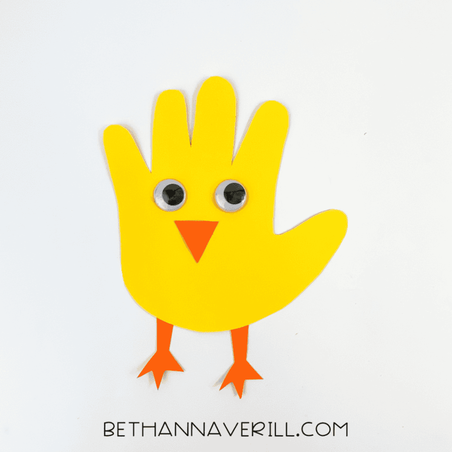 Finished handprint chick craft