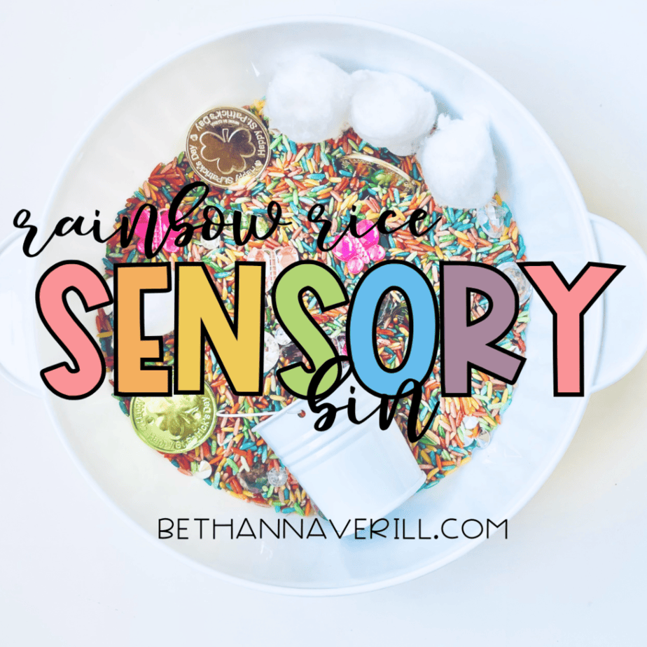 rainbow rice sensory bin