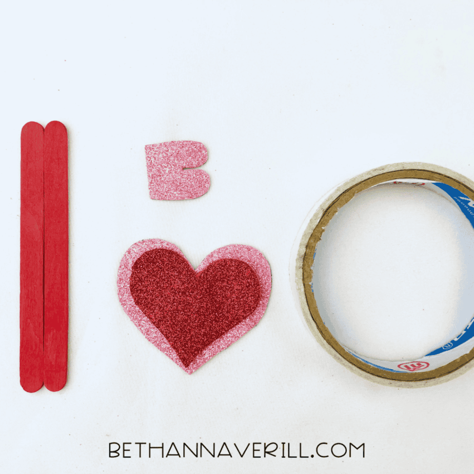 Heart, B shape and craft sticks ready to assemble
