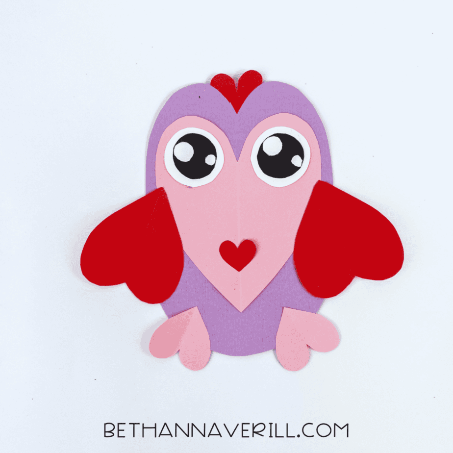 Finished Valentine’s Day heart owl craft
