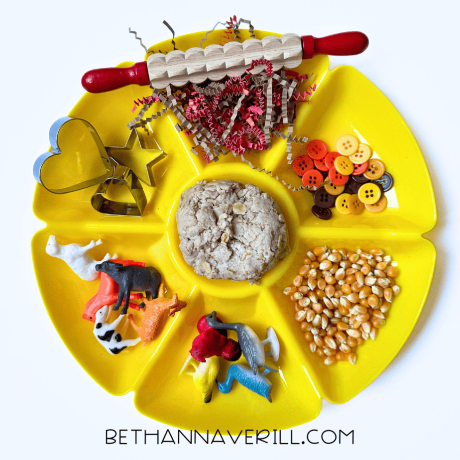 farm playdough tray supplies