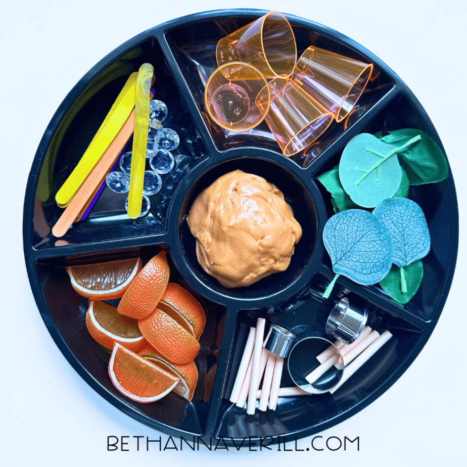 orange playdough tray idea