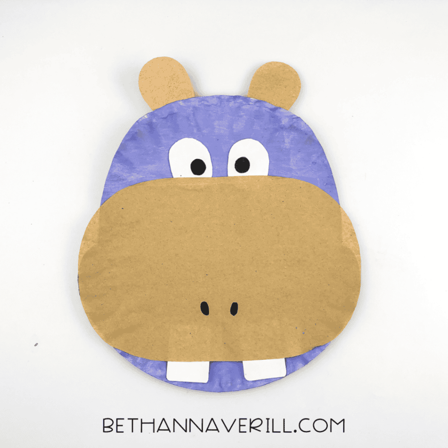 Finished hippo face with black marker added for nostrils and pupils.