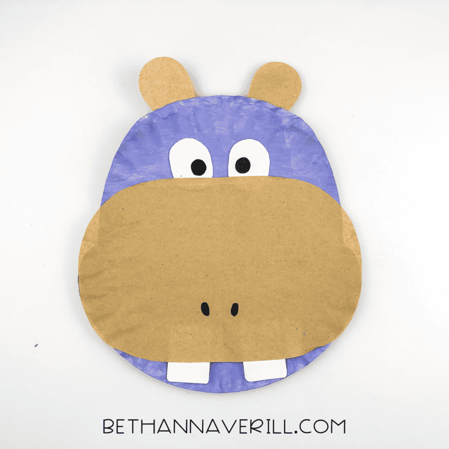 Finished hippo face with black marker added for nostrils and pupils.