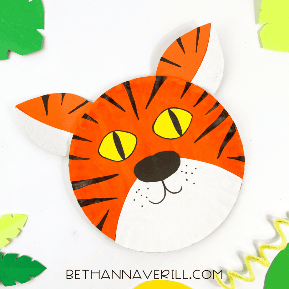 Paper plate tiger craft for kids.