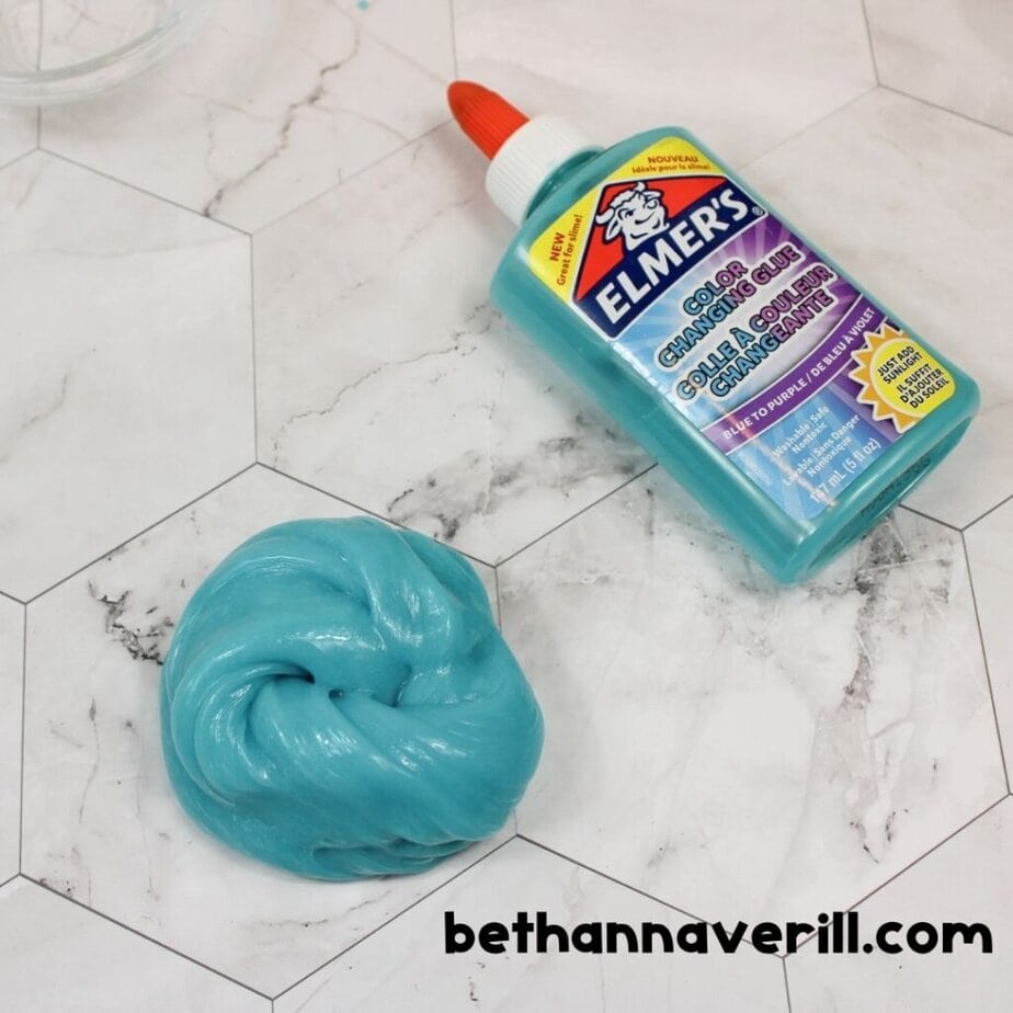 Blue color changing slime on the counter