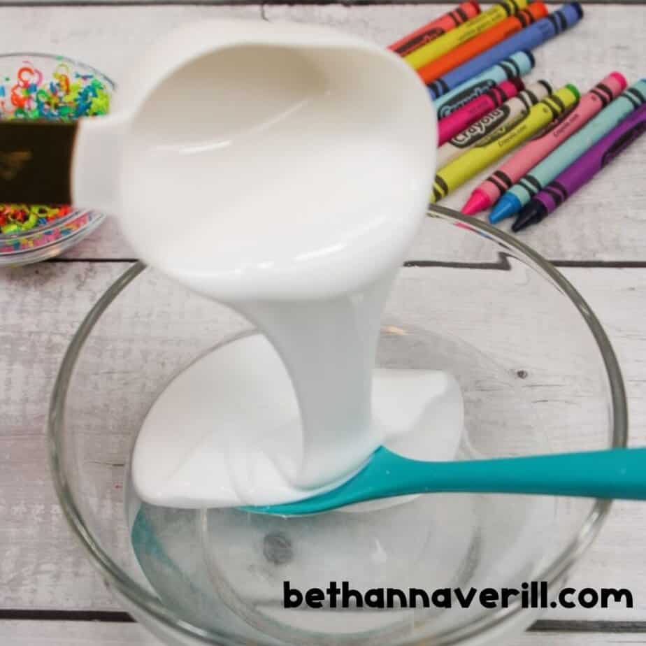 White glue poured into the bowl