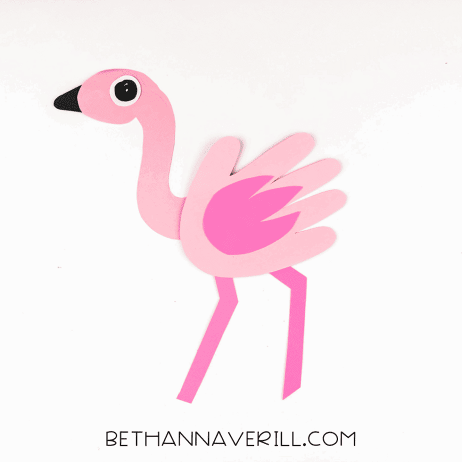 Black triangle glued to tip of flamingo's head for the beak.