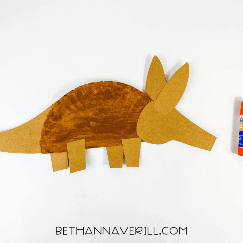 Ears glued onto the aardvark’s head.