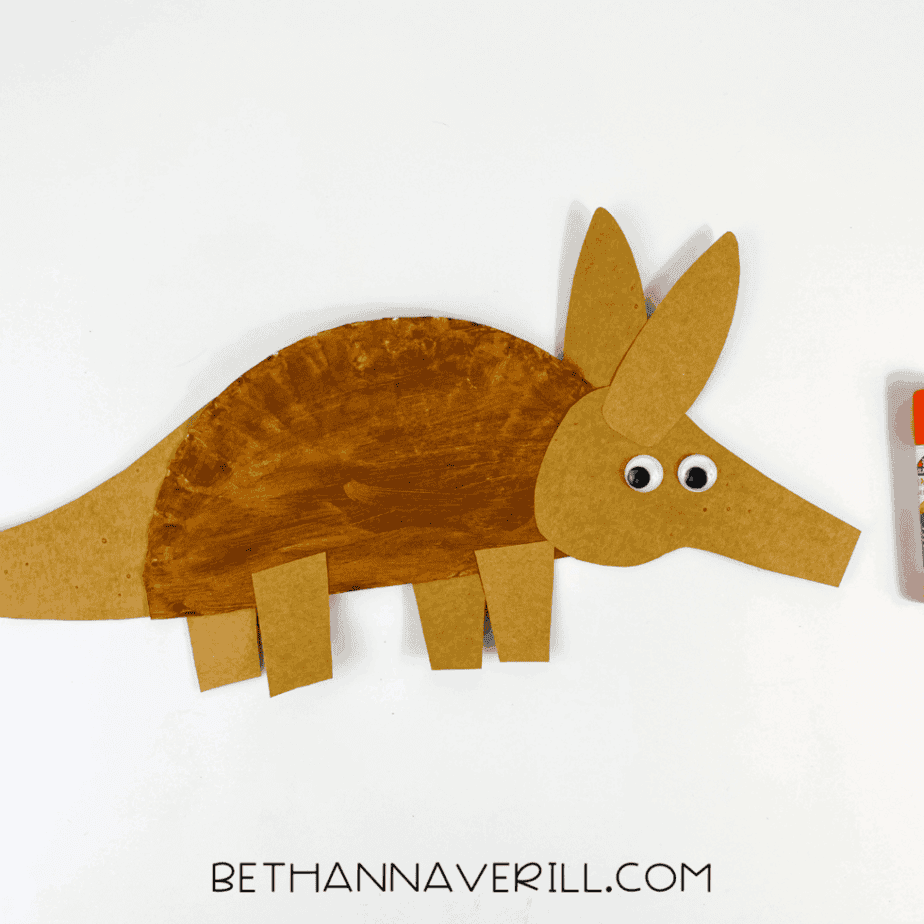 Googly eyes added to the aardvark’s face.