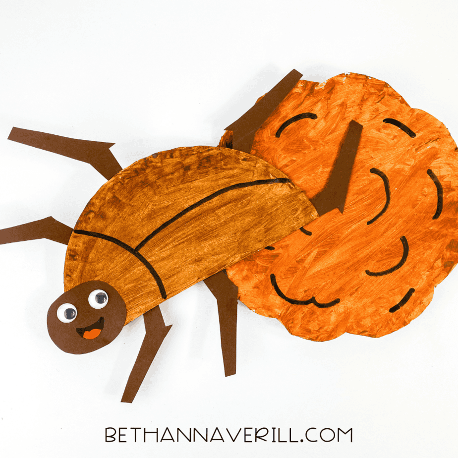 Finished dung beetle and dung ball craft drying flat.