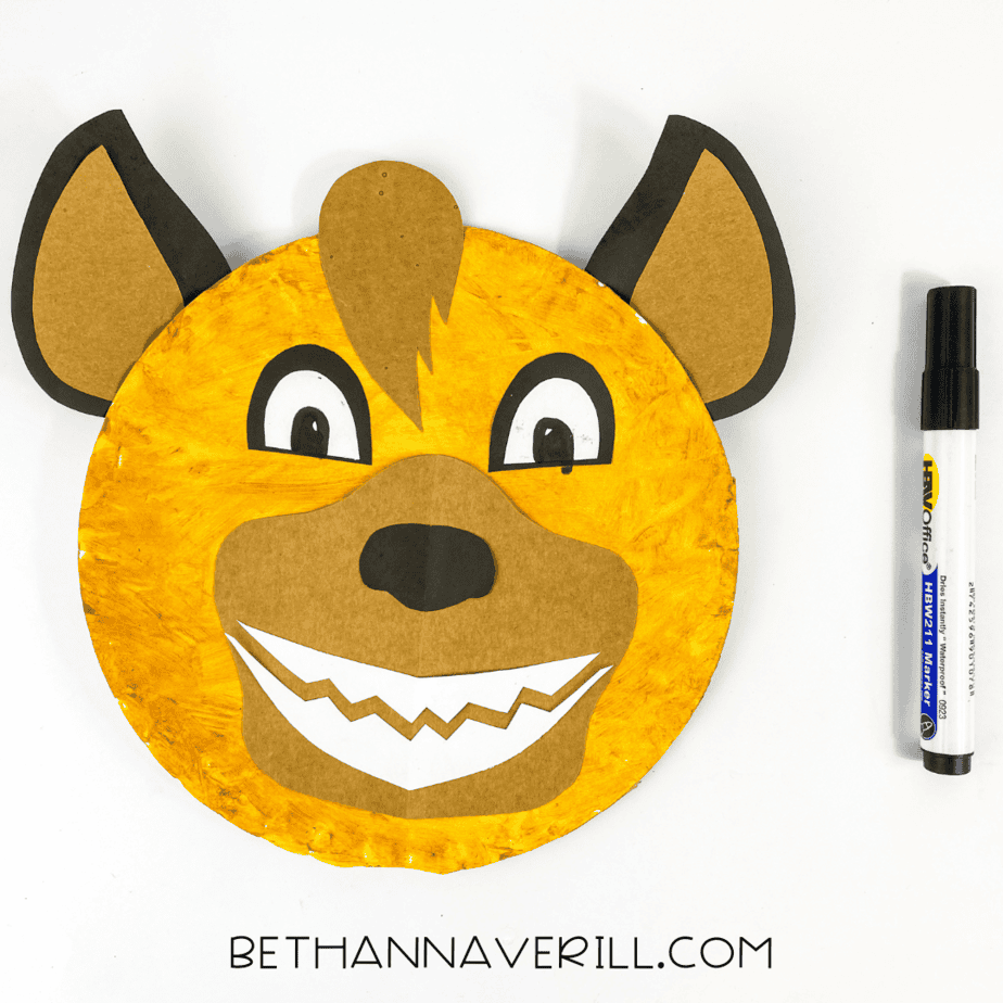 Completed hyena craft with marker details added to eyes