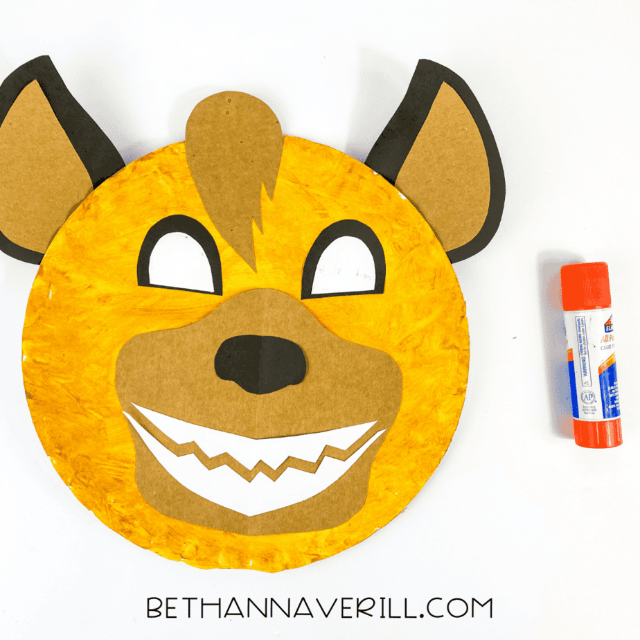 Nearly finished hyena craft with ears, eyes, and facial features glued on