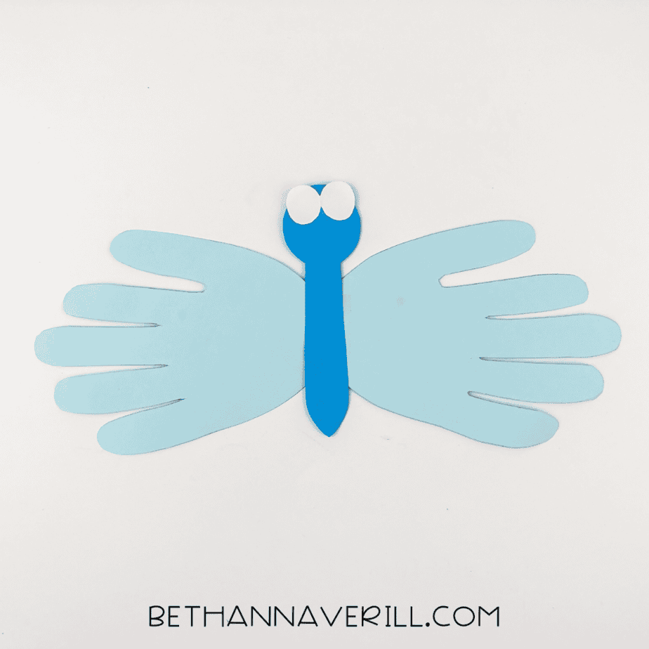 Eyes glued in place at the top of the butterfly’s head.