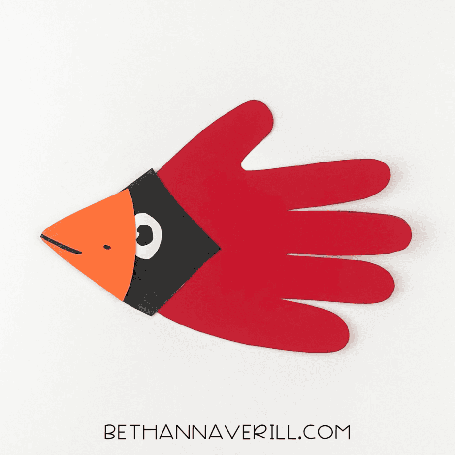 Finished cardinal handprint craft