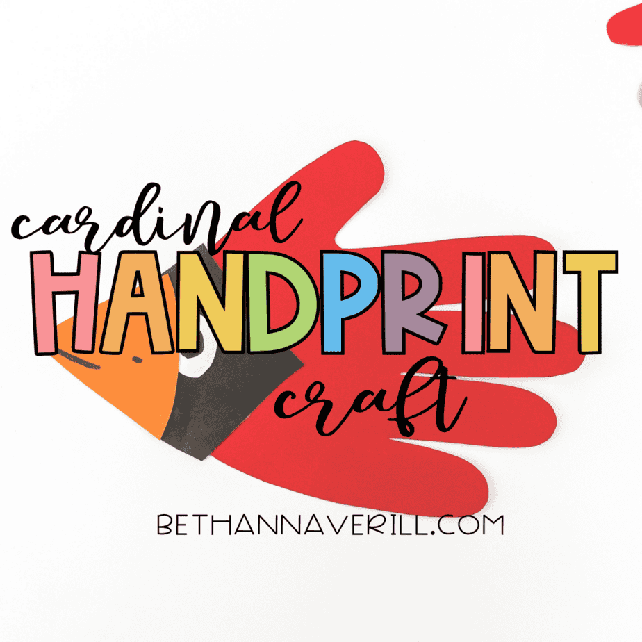 Title image for the cardinal handprint craft with colorful text