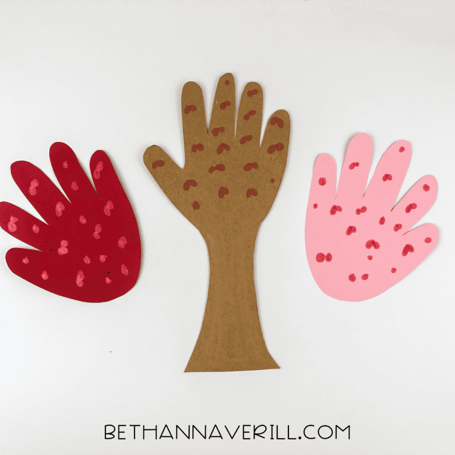 All three handprints decorated and ready for assembly
