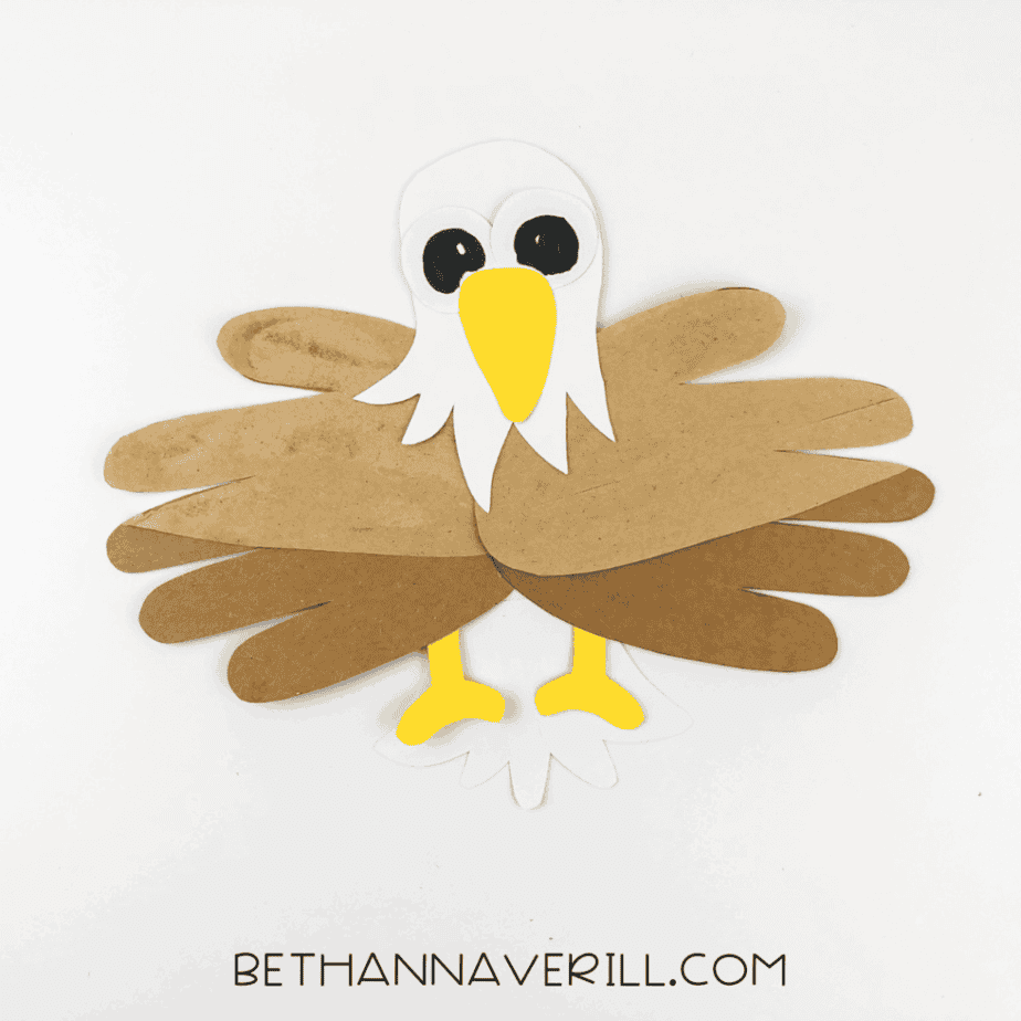 Yellow feet glued to bottom of eagle craft