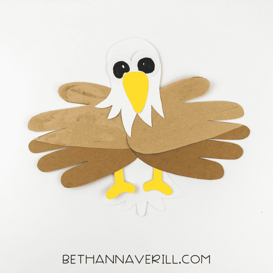 Yellow feet glued to bottom of eagle craft