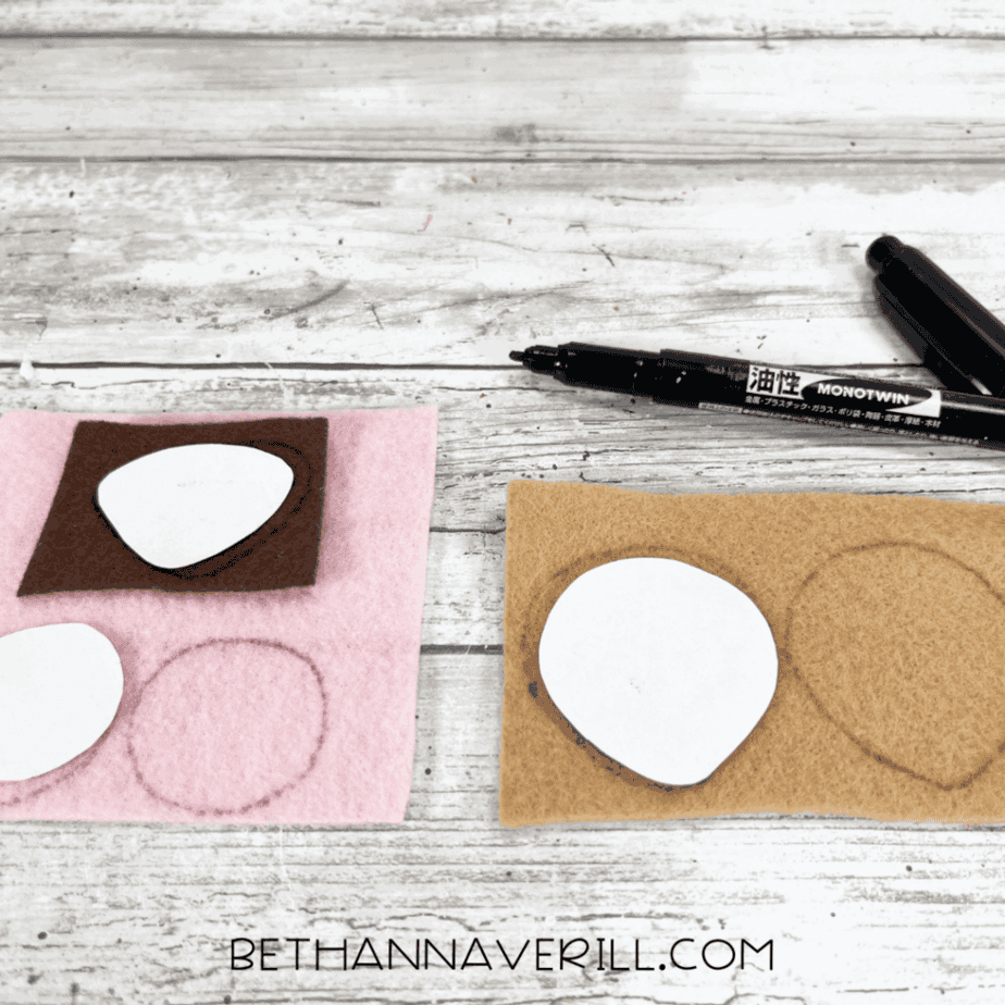 Felt pieces traced for lion ears and nose.