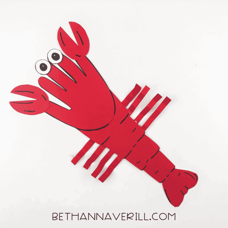 Completed lobster craft with legs and details drawn.