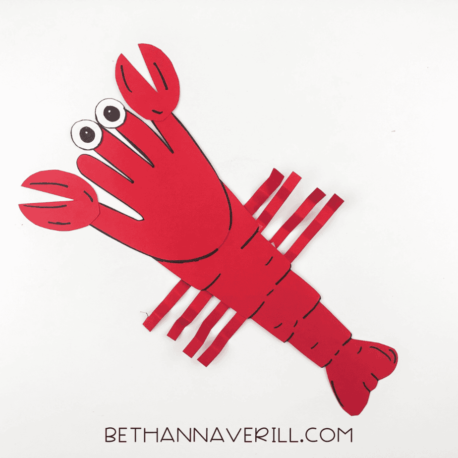 Completed lobster craft with legs and details drawn.