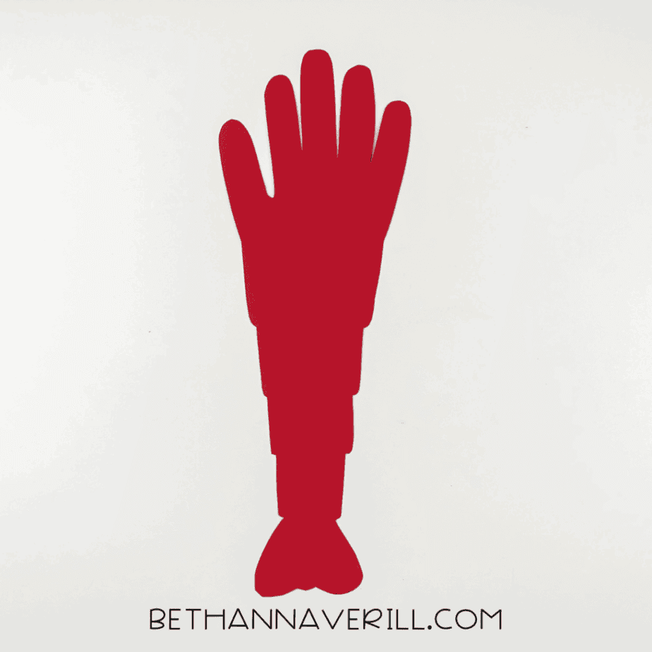 Handprint glued onto the segmented red body.