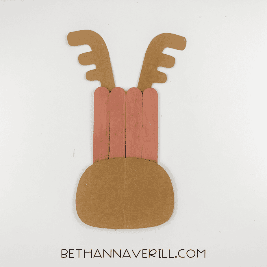 Moose craft with popsicle stick face and antlers and muzzle glued on top.